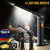 Heinast Torcia portatile a LED COB, ricaricabile tramite USB, luce da lavoro magnetica, lanterna da appendere con batteria integrata, torcia da campeggio