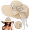 Cozypower Cappello da Sole da Sposa a Tesa Larga, Cappello di Paglia Floppy da Sposa, Cappello da Spiaggia per Donne, Luna di Miele, Festa di Nozze, Fidanzamento, Beige, Taglia Unica