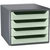 CEP Cassettiera 1400 First - 4 cassetti - 28,8 x 34,6 x23,4 cm - grigio\verde salvia - Cep (unità vendita 1 pz.)