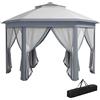 Outsunny Tenda pieghevole 4x3,4 m, gazebo da giardino esagonale con doppio tetto, 6 zanzariere rimovibili e borsa per il trasporto, impermeabile, anti-UV per esterni, feste, grigio