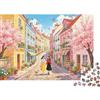 DAFUfbw Pastel Spring Town 1000 Piece Puzzle Recyclable Blooming Streets Puzzles for Anziani Family Gaming Time Props Relieve Senile Dementia Great Regalo 38x26cm/1000pcs
