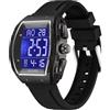 findtime Tonneau Orologio da polso digitale da uomo, impermeabile, alla moda, con grande numero, LED, sveglia, calendario, doppio fuso orario, cinturino in silicone casual, nero, Casual