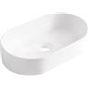 Aqua Uno AQUAUNO - Lavabo da appoggio NAIA, 51 x 31 cm, ovale, in ceramica bianca, senza foro per rubinetto e troppopieno, in ceramica sanitaria