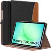 MoKo Cover per Samsung Galaxy Tab A11 8,7 Pollici 2025, Galaxy Tab A9 8,7 Pollici 2023, Custodia in Pelle PU per Visualizzazione Multiangolo con Cinghia da Mano, Tasca Frontale, Denim Nero & Marrone