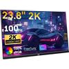 Kenowa Monitor portatile 2K USB-C da 23,8 pollici QHD 2560x1440P FreeSync grande monitor da gioco Dual Speaker e supporto regolabile e VESA con porta Type-C/HDMI Secondo schermo esterno per PC/Mac