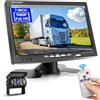 Podofo Telecamera Retromarcia con Monitor HD da 7 pollici 10M Cavo con 18 LED IR IP69 Impermeabile Visione Notturna 2 Canali Telecamera Retromarcia Camion Applicabile per Camper RV DC 12V-24V