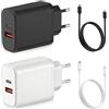 GBKDQQ 2 caricabatterie USB-C da 45 W, ricarica rapida PD, multiporta, per smartphone e tablet, bianco e nero
