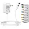Flomiara Adattatore di alimentazione da 12 V, 1 A, spina 5,5 x 2,1 mm, alimentatore di rete da 12 V con cavo da 1,2 m, adattatore AC 100-240 V, 50-60 Hz, uscita DC 36 W, adatto per strisce LED, CCTV