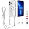 Beajew Cover Magnetica per iPhone 13 Pro Max con Regolabile Rimovibile Corda da Collo Catena Collana [Compatibile con MagSafe] Clear Case con Cellulare per iPhone 13 Pro Max, Grigio
