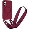 SLWYF Cover Compatibile con Samsung Galaxy A35 Cover Magnetica, Silicone TPU Morbido Corda Collana Necklace Regolabile Stylish con Catena Ultra Sottile Case, Rosso