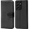 Verco custodia per Samsung S21 Ultra, Case per Samsung Galaxy S21 Ultra Cover PU Pelle Portafoglio Protettiva, Nero