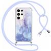 ZhuoFan Custodia con Cordino per Samsung Galaxy S21 Ultra 5G 6,8, Trasparente Aesthetic Modello di Marmo Blu Disegni Cover con Collana, Antiurto Protettivo Case Cellulare