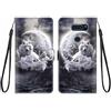KARTXITAI Cover Compatibile con LG V30/LG V30 Plus/LG V30S PU Pelle TPU Portafoglio Magnetica con Disegni Motivo Animale Flip Custodia in Libro Slot Schede Custodia-Luna lupo,nuvole,cielo,mare