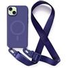2NSPDRGNI Magnetica Cover con Collana Compatibile con iPhone 15 Plus,Case con Laccio per Il Collo Custodia con Cordino,Blu