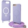 Bigcousin Magnetica Cover con Cordino per iPhone 8 Plus/7 Plus,[Compatibile con MagSafe], Cover in Silicone, Regolabile Cordino da Collo Nylon Catena Collana Tracolla,Viola