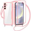 FERLAN Cover per Samsung Galaxy S24 Plus/S25 Plus con Cordino, 360 Gradi Antiurto Custodia con Protezione Schermo Integrata Trasparente Rugged TPU Bumper Doppia Protettiva Cover per Galaxy S24/S25 Plus-Rosa