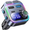 Synclum Trasmettitore FM Bluetooth Auto 48W con Bluetooth 5.4, Adattatore Vivavoce con Bassi Hi-Fi Stereo, 30W PD USB-C & 18W QC 3.0, Doppio Microfono, USB Drive per i Phone 17 Android