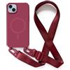 2NSPDRGNI Magnetica Cover con Collana Compatibile con iPhone 14,Case con Laccio per Il Collo Custodia con Cordino,Rosso