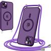 Pnakqil Cover Magnetica con Cordino per iPhone 15 Plus, Compatibile con MagSafe, Sottile con Laccio Collana Tracolla Regolabile AntiGraffio Case con Collana-Viola