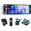 Hodozzy Autoradio 1 Din con CarPlay Android Auto Senza Fili, Incell Touchscreen da 6,5 Pollici Schermo Stereo con Bluetooth, Radio AM/FM/RDS, EQ, Mirror Link, SWC, Supporto USB/Type-C+ Telecamera