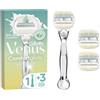 Gillette Venus Pro Comfortglide Sensitive - Rasoio da donna a umido con un tocco di aloe vera, include 3 lame di ricambio, manico in metallo resistente e supporto doccia, argento