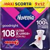 Nuvenia Ultra Notte Ali XL Extra large, assorbenti ultra, confezione scorta 108 assorbenti in 12 confezioni da 9 pezzi, ideali per la notte