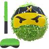 Relaxdays Piñata Ninja con Bastone, Maschera, riempibile, Ø 25 cm, Verde, Ideale per Feste Bambini