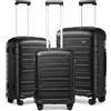 KONO Set 3 Valigie in PP Rigido, Trolley Leggeri con Serratura TSA, Ruote Doppie 360° e Manico Regolabile, Valigie da Viaggio (Set 3 Pezzi, Nero)