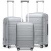 KONO Set 3 Valigie in PP Rigido, Trolley Leggeri con Serratura TSA, Ruote Doppie 360° e Manico Regolabile, Valigie da Viaggio (Set 3 Pezzi, Grigio)