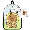 CYGMRFH Capybara Zaino per bambini con cartoni animati e portachiavi set, Capybara Schoolbag Cinghie regolabili grande capacità Viaggio scolastico per laptop Regalo, custodia per libri (B2)