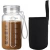 Ameble Bottiglia d'acqua con misurazioni, Bottiglia per il latte in vetro con coperchio, Bottiglie d'acqua in vetro borosilicato, Custodia per tazza a prova di perdite adatta al microonde - 300 ml con misur