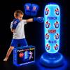Marwan Sports Sacco da boxe per bambini con luci LED che cambiano colore, musica integrata e 8 bersagli, set da boxe gonfiabile, per bambini dai 3 ai 12 anni, con guantoni da boxe e pompa (batterie non incluse