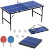 Aufun Tavolo da ping pong pieghevole, design con valigetta, pannello in MDF, per interni ed esterni, con rete, 2 racchette, 5 palline, custodia integrata, blu, 152,5 x 76 cm