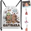 JYJLLM Set di 5 zaini Capybara con coulisse, Back to Back Cute Animal Bag 40 x 45 cm con 3 portamonete e 3 portachiavi casuali