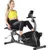 SPORTNOW Cyclette da Casa Orizzontale con 8 Livelli di Resistenza Magnetica, Cyclette Recumbent con Seduta Regolabile, Schermo LCD, Sensore di Frequenza Cardiaca, Ruote, per Allenamento Casa Anziani