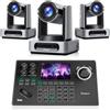 Tenveo Bundle/Kit Telecamera PTZ - 3 Telecamere NDI PTZ 4K 60FPS, Auto-Tracking AI 3.0, Zoom 30X, SDI/HDMI/USB3.0/LAN(PoE) e Controller Joystick PTZ Screen da 5" per Live Streaming