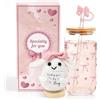 YYSWSAKY Regali per Ragazze Adolescenti di 9 10 11 12 13 14 15 Anni, Arco Bicchieri di Vetro & Coniglio Positivo, Tazza di Vetro con Coperchio e Cannuccia, Idea Regalo per Ragazze Compleanno (Rosa)