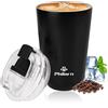 PHILORN Tazza Termica Caffè da Viaggio Piccola, 380ml Tazza da Caffè Isolata in Acciaio Inox, Tazza Termica da Viaggio con Coperchio a Tenuta Stagna (Nero)