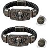 Generic Braccialetto da uomo in pelle intrecciata con teschio inciso, stile vintage, da motociclista, idea regalo, One Size, Pietra, Pietra naturale Non pietra preziosa