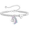 Turandoss Braccialetto con unicorno per bambine, placcato in oro bianco 14 carati, in argento placcato in oro bianco a forma di cuore, con lettere, per donne e ragazze, braccialetto regolabile, regalo