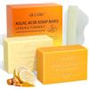 ulluxe Sapone All'acido Cogico Schiarente, Saponette All'acido Cogico al Limone e Curcuma con Spugna da Bagno - Esfoliante, Riduce le Macchie Scure, Levigante, Sapone Vegano per Corpo e Viso