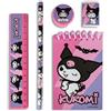 KIDS EUROSWAN SL Hello Kitty Kuromi - Set di 5 articoli di cancelleria con matita, blocco note, righello, gomma e temperino per bambini