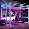 Arhatreya Letto a soppalco da gioco, 140 x 200 cm, letto in metallo con illuminazione a LED, telaio con scrivania e stazione di ricarica USB, letto per appartamento (senza materasso) bianco