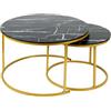 LANTUS Tavolino da Salotto, Adatto per il Soggiorno, per Finestra e Portafinestra, Tavolino 2 Pezzi, Tavolino Rotondo Moderno, Tavolino a Incastro Rotondo, 70 x 70 x 45 cm - Nero e Oro