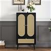 REXO Credenza compatta (1,1 m), design rattan, nero, 2 ante, 1 cassetto, alta, armadietto per sala da pranzo, libreria, soluzioni versatili