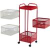 BURAKH Carrello portaoggetti rotante quadrato, in metallo, con ruote, organizer per cucina e bagno, scaffale per verdure, carrello salvaspazio rosso e bianco (rosso e bianco, quadrato a 5 livelli)