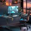 YUENFONG Tavolo da Gaming 140 x 60 cm, Scrivania per PC con Superficie in Fibra di Carbonio, Tavolo da Computer incluso Gancio per Cuffie e Portabicchieri, Nero con LED