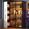 NADEUSAK Armadio multifunzione con anta in vetro, estraibile laterale, armadio alto, bianco e nero, moderno, libreria, armadio per sala da pranzo, 110,5 x 35 x 160 cm