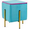 Baroni Home Pouf Poggiapiedi Quadrato in Velluto, Pouf da Salotto Imbottito, Pouf Panchetto per Camera da Letto, Turchese con Bordo Fucsia, 33x33x38 cm