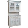 Vicentini arreda CREDENZA CRISTALLIERA IN LEGNO 2 ANTE BIANCO ANTICATO DECORO A MANO FILO AZZURRO